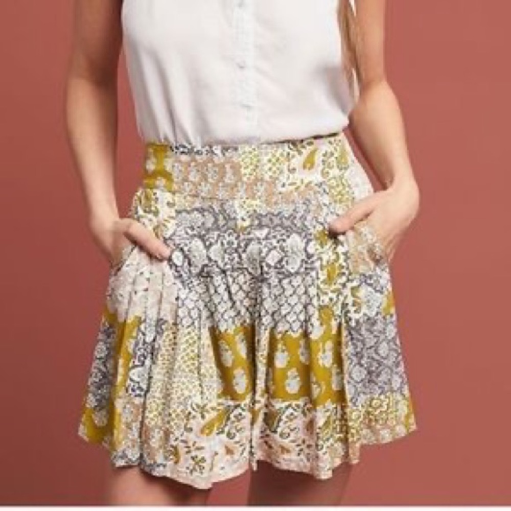 Maeve Womens Brown White Floral Patchwork Flowy Shorts Size M